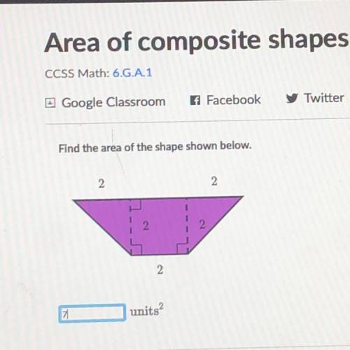 Find the area of the shape shown below. units