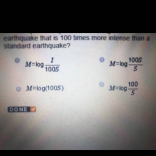 Which equation represents the magnitude of an earthquake that is 100 times more intense than a stand