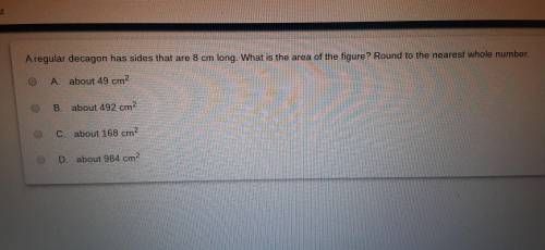 A regular decagon has sides that are 8 cm long. What is the area of the figure? Round to the nearest