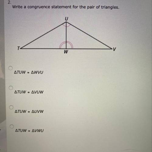 Write a congruence statement for the pair of triangles.