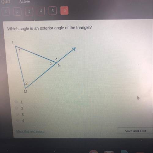 Which angle is an exterior angle of the triangle?