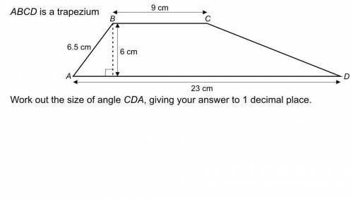 ABCD is a trapeziumWork out the size of the angle CDA, give your answer to 1 decimal place