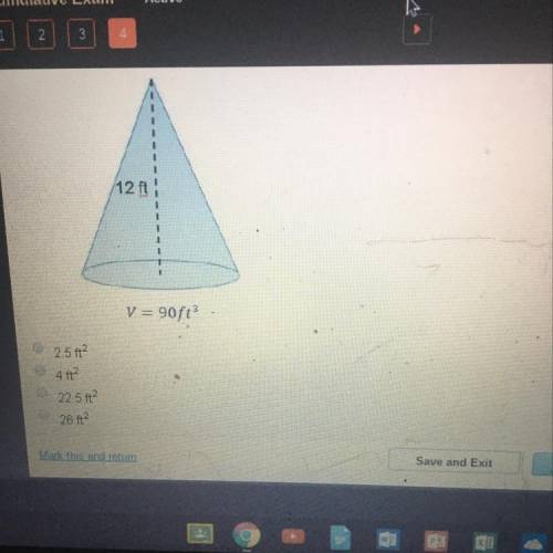 What is the area of the base of the cone below?