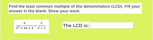 Find the least common multiple of the Denominator (LCD). what is the LCD of d^2+4d+4 & d+2 ?