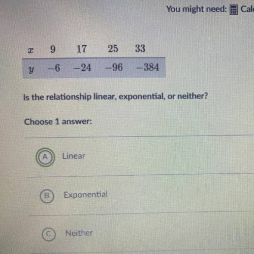 Is this relationship linear, exponential, or neither ?