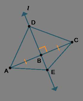 Line l is a perpendicular bisector of line segment A C. It intersects line segment A C at point B. L