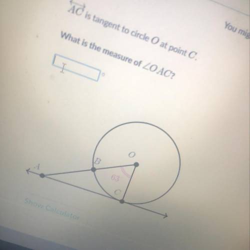 Ac is tangent to circle at point c what is the measure of oac?