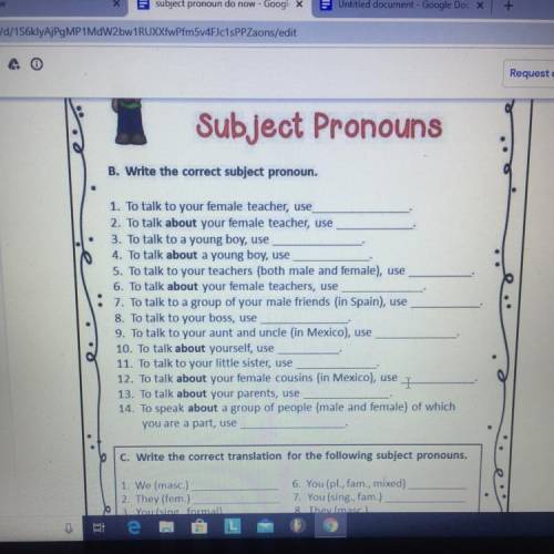 Write the correct subject pronouns
