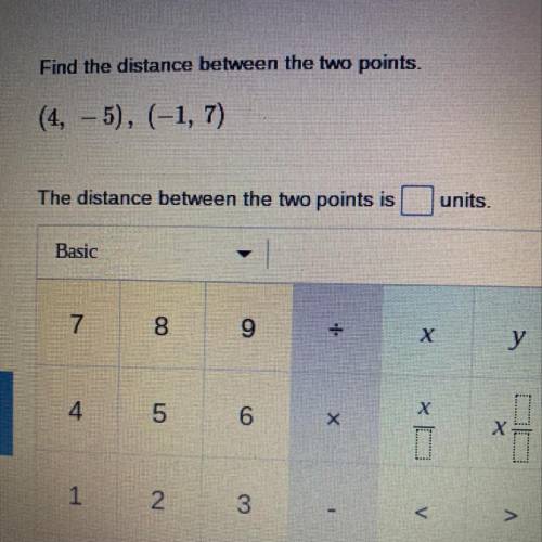 Find the distance between the two points. (4, -5) (-1,7).  Anybody know the answer and would mind gi