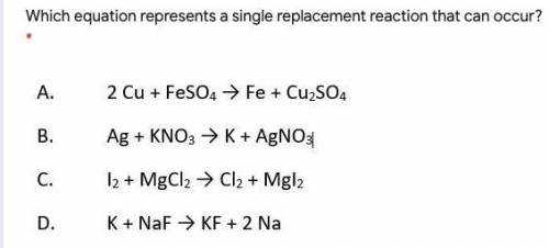 Which equation represents a single replacement reaction that can occur?
