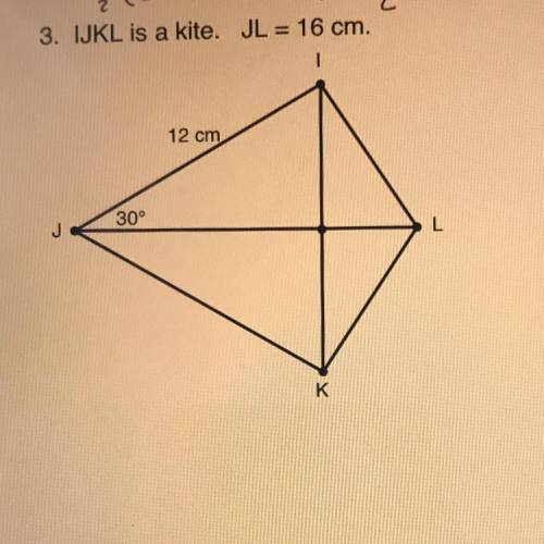 IJKL is a kite. JL = 16 cm. 12 cm What is the area?