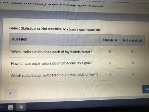 Select statistical or not statistical do you classify each question.