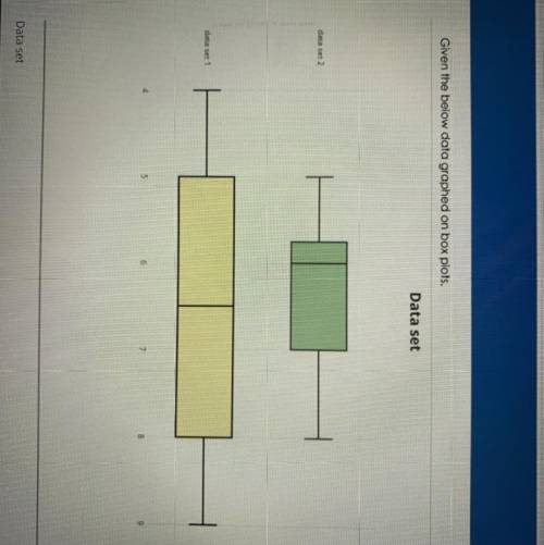 Given the below data graphed on box plots Right/first answer will get brainliest!!  1. Data set A. 1