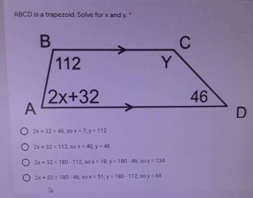 ABCD is a trapezoid. Solve for x and y