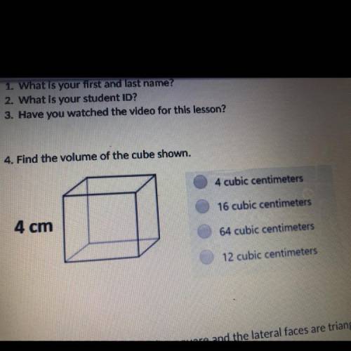 4. Find the volume of the cube shown.
