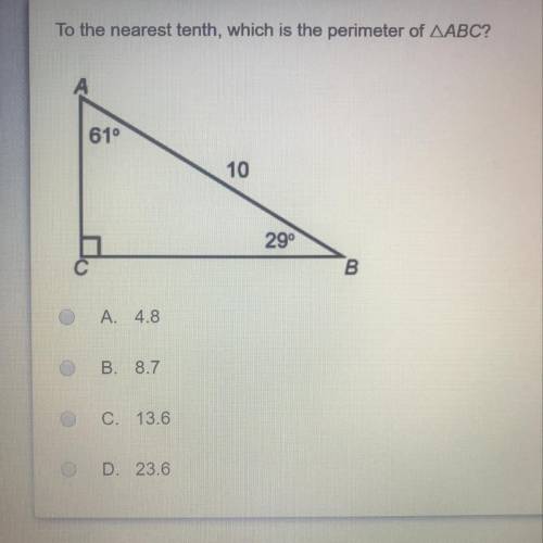 To the nearest tenth, which is the perimeter of ABC?