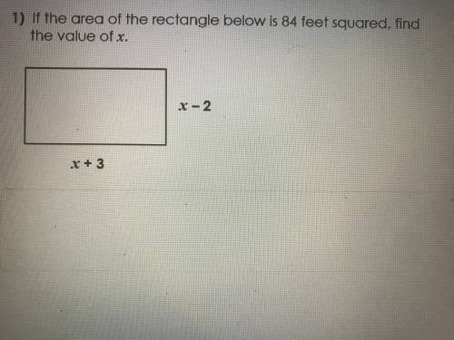 If the area of the rectangle below is 84 feet squared, find the value of x.