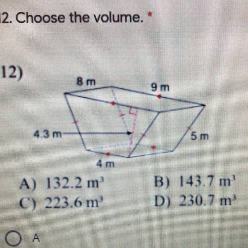 Choose the volume of this trapezoidal prism