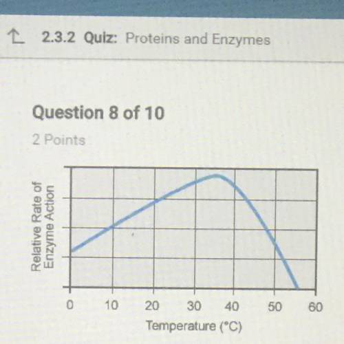 According to the graph, what condition is best for enzyme activity? O A. A temperature of 20°C O B.