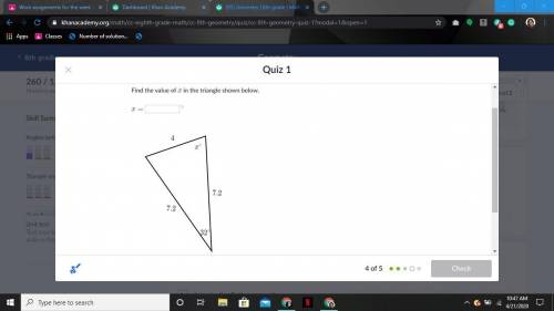 Find the value of x in the triangle shown below. Help me please :(
