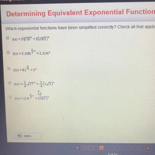 Which exponential functions have been simplified correctly? check all that apply