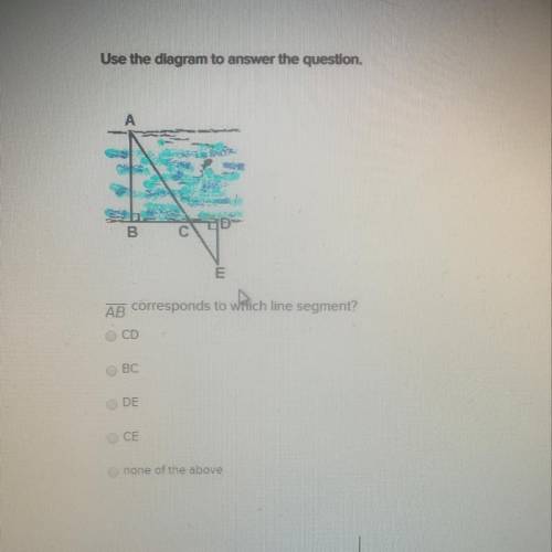Use the diagram to answer the question. Line segment AB corresponds to which line segment