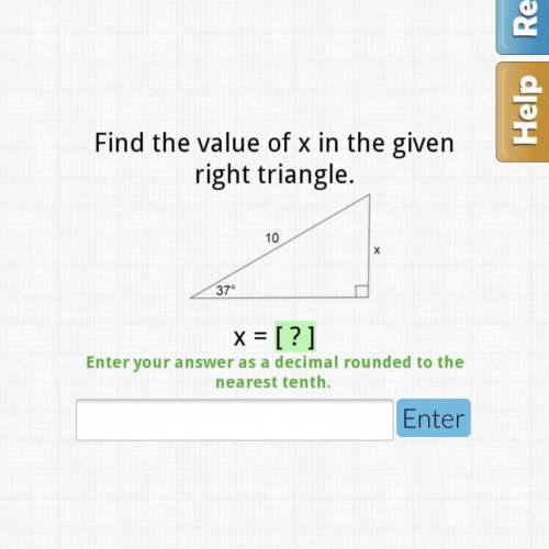 Find the value of x in given right triangle