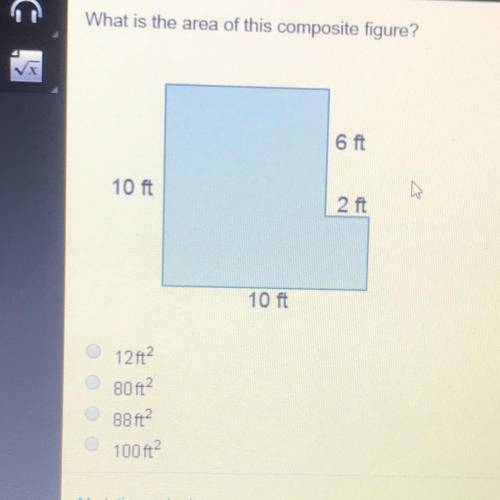 What is the area of this composite figure? 12 ft square, 80 ft square, 88 ft square,100 ft square