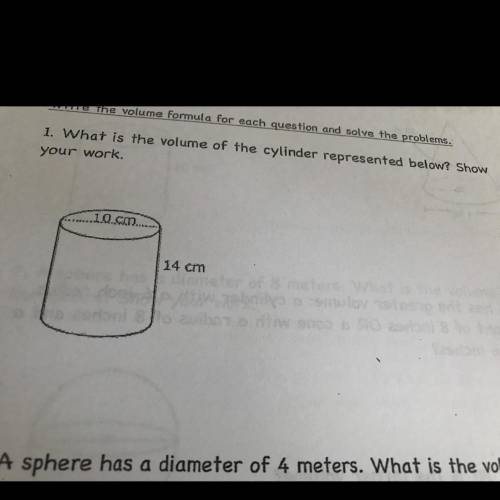 What is the volume of cylinder represented below?
