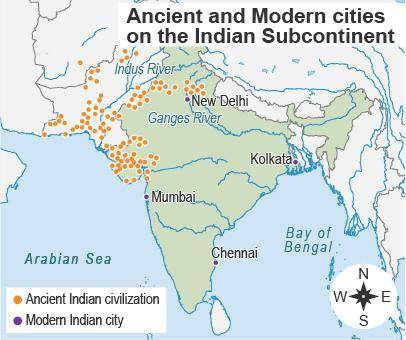 How do the locations of ancient and modern Indian cities differ? A. Ancient cities developed only in
