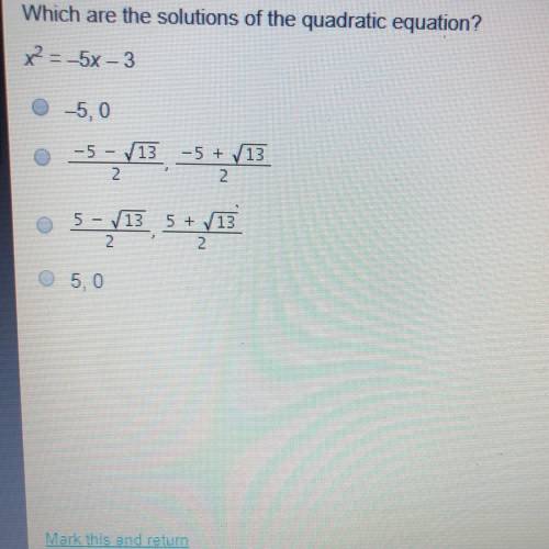 Which are the solutions of the quadratic equation? Plzzz ASAP