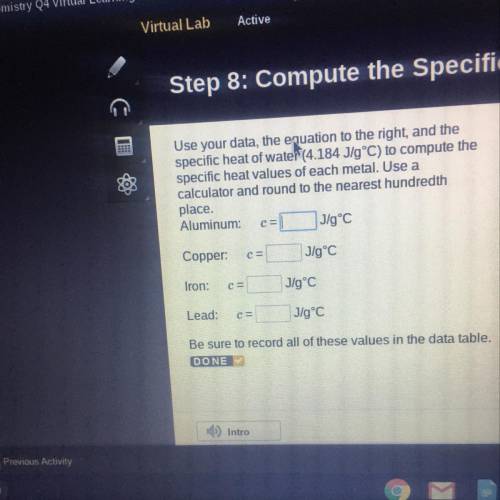 Fe Use your data, the equation to the night, and the specific heat of water14.184 Jig') to compute t