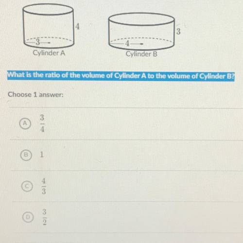 Cylinder A What is the ratio of the volume of Cylinder A to the volume of Cylinder B?
