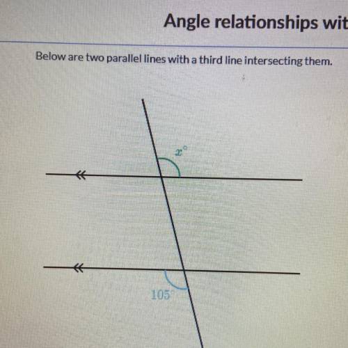 Below are two parallel lines with a third line intersecting them. What is X