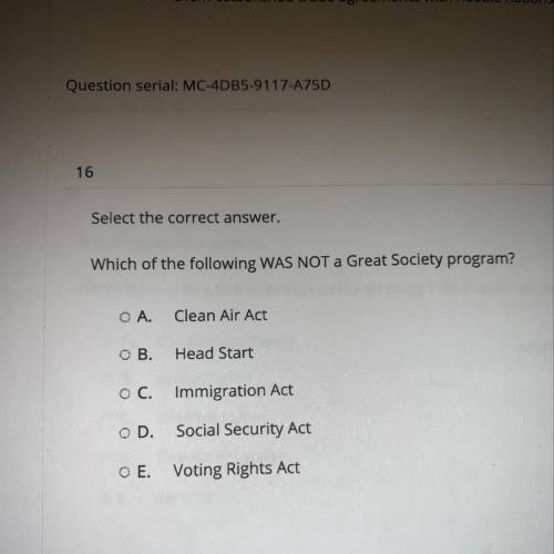 Which of the following was not a great society program?