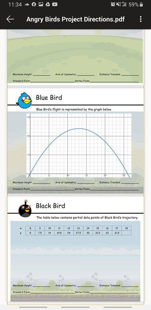 Black birds table is shown below. 1)What is the maximum height of BLACK bird (in yards) 2)What is th