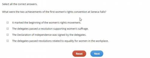 Select all the correct answers. What were the two achievements of the first women’s rights conventio