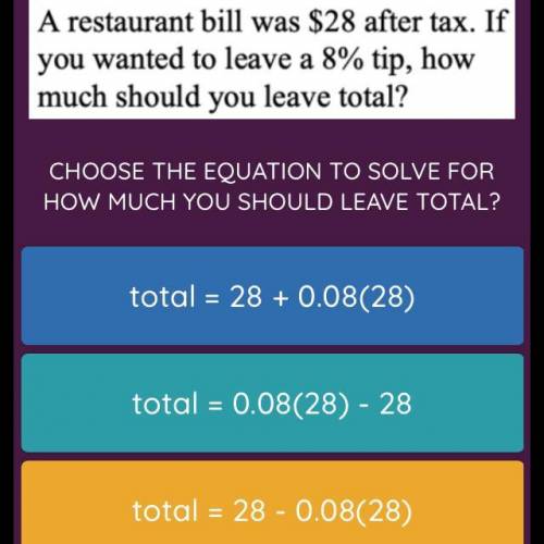 The restaurant bill was $28 after tax. If you wanted to leave a 8% tip, how much should you leave to