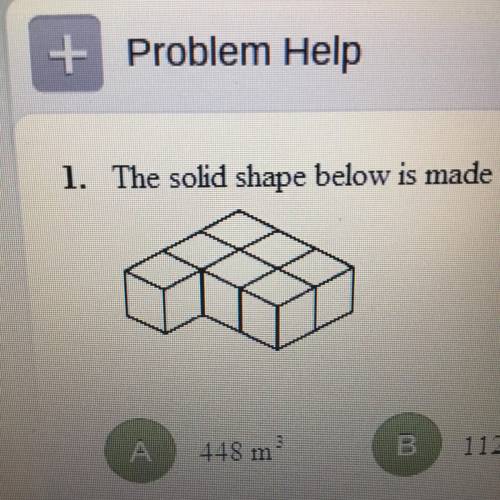 The solid shape below is made up of cubes with edge lengths of 4m. What is the volume of the shape?