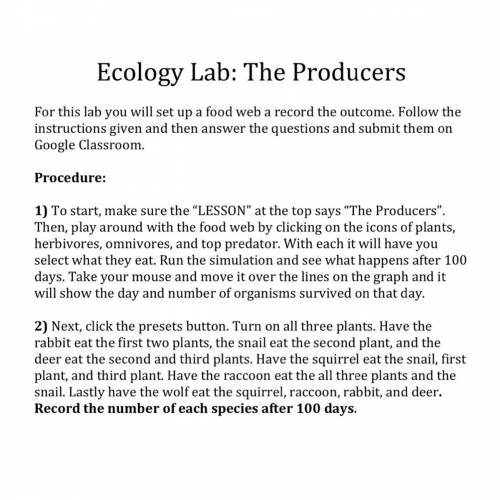 Ecology Lab: The producers ?
