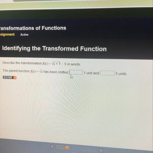 Describe the transformation f(x) = (x + 1 - 5 in words.