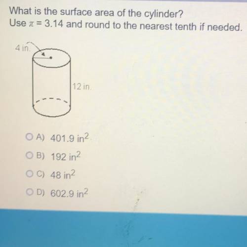 What is the surface area of the cylinder? Use u = 3.14 and round to the nearest tenth if needed.