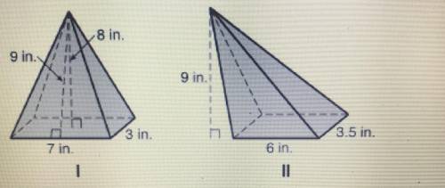 Which pyramid has a volume of 64 cubic inches?  A. Neither  B. 1 C. Both D. 2