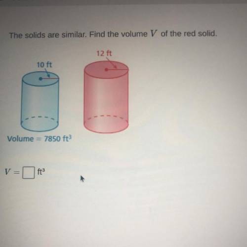 The cylinders are similar. Find the volume of the red cylinder with a radius of 12ft if the other cy
