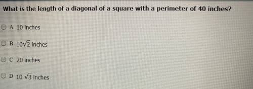 What is the length of a diagonal of a square with a perimeter of 40 inches?