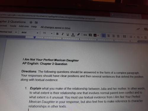 Can someone please help me? Please? These are questions from I Am Not Your Perfect Mexican Daughter:
