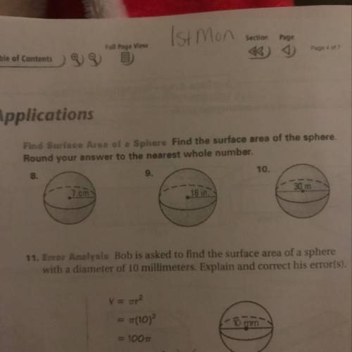 Bob is asked to find the surface area of a sphere with a diameter of 10 millimeters