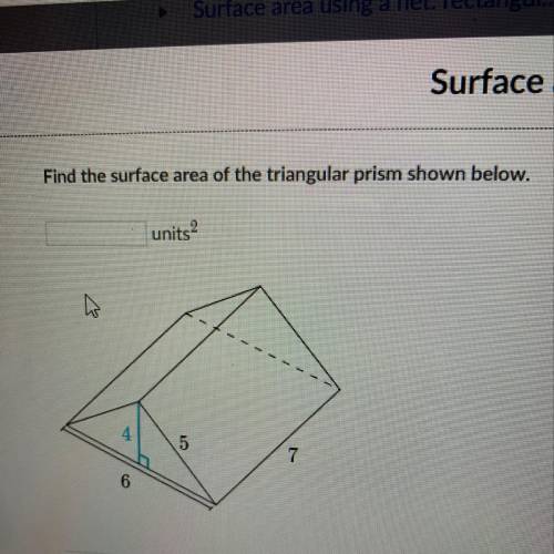 Find the surface area of a triangular prism shown below.