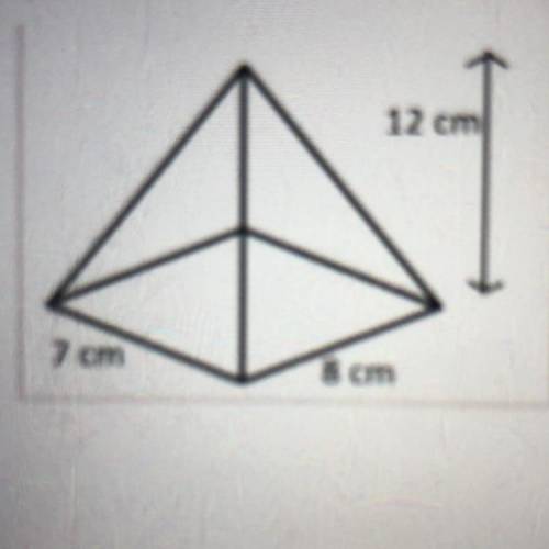 Find the volume of a Pyramid with dimensions of 7 cm and 8 cm for the rectangular base and a height