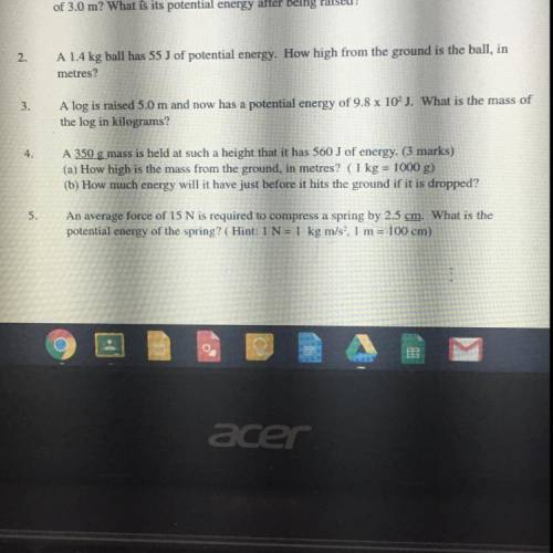 Ya'll please I need help only on #5 Its confusing (Grade 10 Physics, Potential Energy)